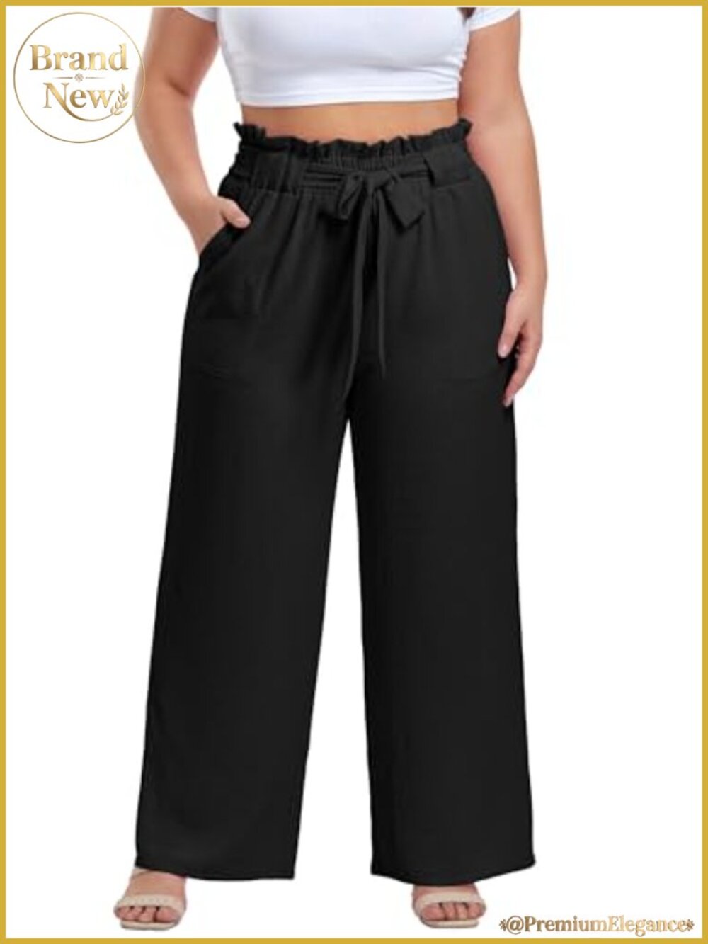 Plus Size High Waisted Wide Leg Palazzo Pants with Pockets, Wrinkle Resistant